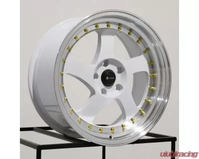Vors Wheels VR2 18x9 5x110 35 mm White Machine Lip Gold Rivet - VR02189051435W-510