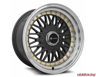 Vors Wheels VR3 16x8 5x114.3 20 mm Gun Metal Machine Lip Gold Rivet - VR031680xxx20GM-514