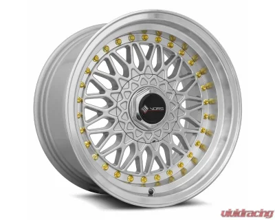 Vors Wheels VR3 16x8 5x114.3 20 mm Silver Machine Lip Gold Rivet - VR031680xxx20S-514