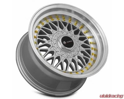 Vors Wheels VR3 16x8 5x100 20 mm Silver Machine Lip Gold Rivet - VR031680xxx20S-500