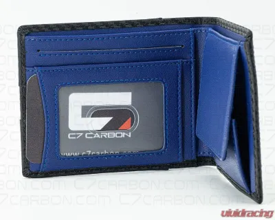 C7 CarbonLeather Wallet Bifold With RFID Blocking Carbon Fiber Black & Blue - C7W01-RFID-Blue