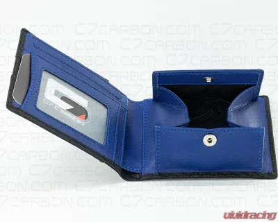 C7 CarbonLeather Wallet Bifold With RFID Blocking Carbon Fiber Black & Blue - C7W01-RFID-Blue