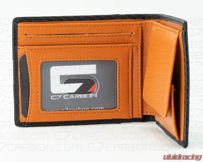 C7 Carbon Leather Wallet Bifold With RFID Blocking Carbon Fiber Black & Orange - C7W01-RFID-Orange