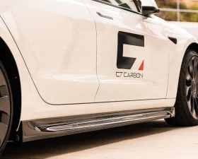 C7 Carbon Side Skirt Set Cyber Painted Gloss Black Tesla Model 3 2017+