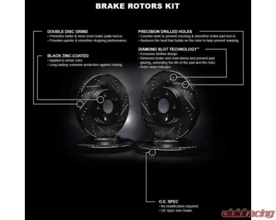 R1 Concepts Black Drilled & Slotted Brake Rotors Premium Edition (345mm rear disc) Toyota GR Supra 2020+ - WHPN2-31038