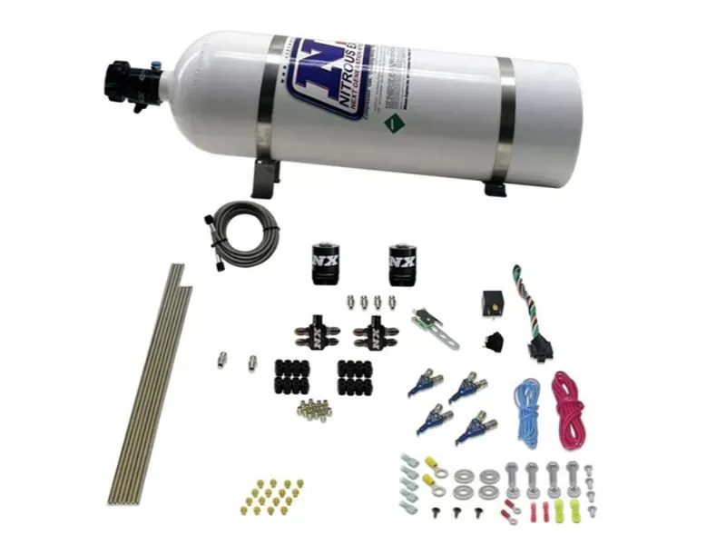 Nitrous Express 100-250HP 4 Cylinder Gas Nitrous Kit with 15lbs Bottle - 80004-15