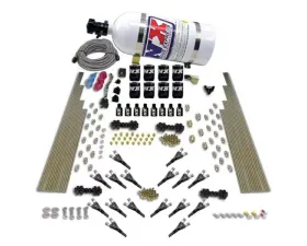 Nitrous Express 200-1200HP Shark Dual Stage Gas 16 Nozzles 8 Solenoids Nitrous Kit with 12lbs Bottle