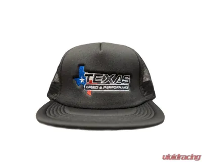 Texas Speed & Performance Black Retro Style Trucker Hat with Centered TSP Logo - TSP-Cap-Trucker-TSPLogo-Black