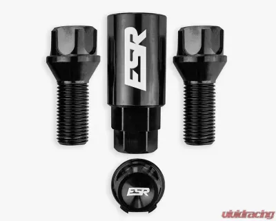 ESR Wheels Anti Theft Titanium 50mm Lug Bolts 12x1.5 Black - TR50-BOLT-12150-BLK