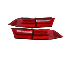 Xtune 4pcs Red Clear Light Bar LED Tail Lights Acura TSX 2006-2008