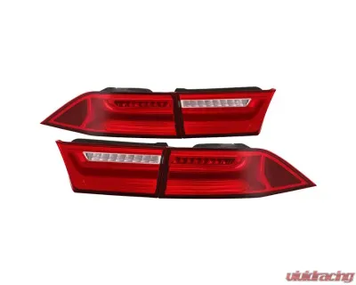 Xtune 4pcs Red Clear Light Bar LED Tail Lights Acura TSX 2006-2008 - ALT-JH-ATSX06-LBLED-RC