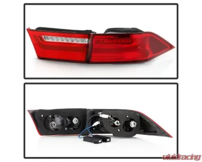 Xtune 4pcs Red Clear Light Bar LED Tail Lights Acura TSX 2006-2008 - ALT-JH-ATSX06-LBLED-RC