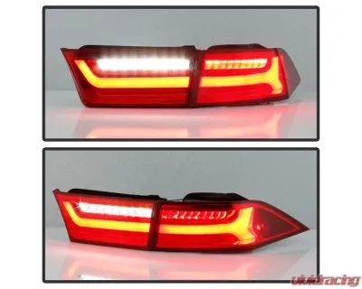 Xtune 4pcs Red Clear Light Bar LED Tail Lights Acura TSX 2006-2008 - ALT-JH-ATSX06-LBLED-RC