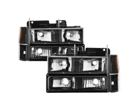 Xtune 8pcs set Headlights W/ Corner & Parking Lights and Black Lens Chevrolet C/K | Silverado | Suburban | Tahoe 1994-1999