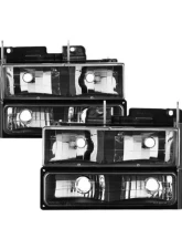 Xtune 8pcs set Headlights W/ Corner & Parking Lights and Black Lens Chevrolet C/K | Silverado | Suburban | Tahoe 1994-1999                                     - HD-JH-CCK88-AM-BK-SET - Image 6