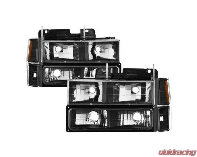 Xtune 8pcs set Headlights W/ Corner & Parking Lights and Black Lens Chevrolet C/K | Silverado | Suburban | Tahoe 1994-1999 - HD-JH-CCK88-AM-BK-SET