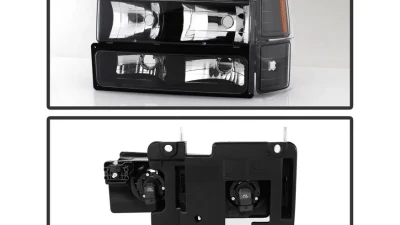 Xtune 8pcs set Headlights W/ Corner & Parking Lights and Black Lens Chevrolet C/K | Silverado | Suburban | Tahoe 1994-1999                                     - HD-JH-CCK88-AM-BK-SET - Image 2