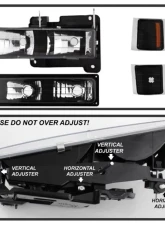 Xtune 8pcs set Headlights W/ Corner & Parking Lights and Black Lens Chevrolet C/K | Silverado | Suburban | Tahoe 1994-1999                                     - HD-JH-CCK88-AM-BK-SET - Image 5