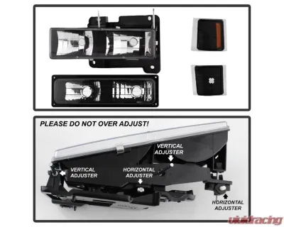 Xtune 8pcs set Headlights W/ Corner & Parking Lights and Black Lens Chevrolet C/K | Silverado | Suburban | Tahoe 1994-1999 - HD-JH-CCK88-AM-BK-SET