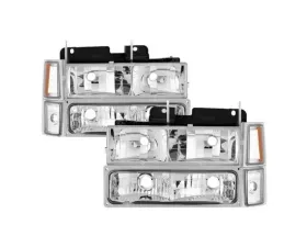 Xtune 8pcs set Headlights W/ Corner & Parking Lights and Chrome Lens Chevrolet C/K | Silverado | Suburban | Tahoe 1994-1999