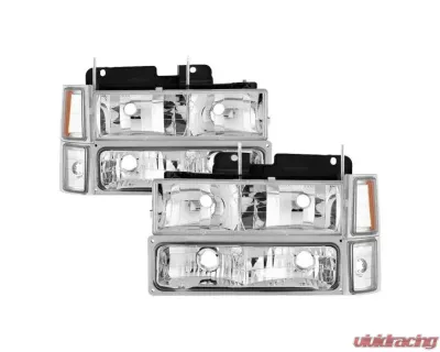 Xtune 8pcs set Headlights W/ Corner & Parking Lights and Chrome Lens Chevrolet C/K | Silverado | Suburban | Tahoe 1994-1999 - HD-JH-CCK88-AM-C-SET