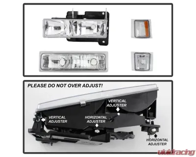 Xtune 8pcs set Headlights W/ Corner & Parking Lights and Chrome Lens Chevrolet C/K | Silverado | Suburban | Tahoe 1994-1999 - HD-JH-CCK88-AM-C-SET