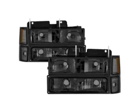 Xtune 8pcs set Headlights W/ Corner & Parking Lights and Smoked Lens Chevrolet C/K | Silverado | Suburban | Tahoe 1994-1999