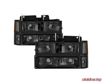 Xtune 8pcs set Headlights W/ Corner & Parking Lights and Smoked Lens Chevrolet C/K | Silverado | Suburban | Tahoe 1994-1999 - HD-JH-CCK88-AM-SM-SET