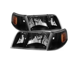 Xtune Black Crystal HeadLights With Corner Lights Set Ford Crown Victoria 1998-2011