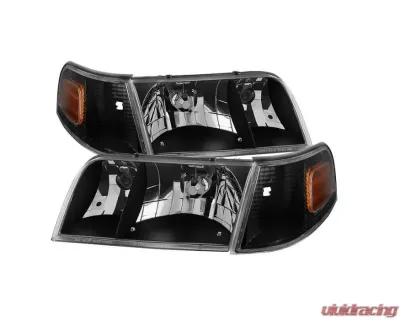 Xtune Black Crystal HeadLights With Corner Lights Set Ford Crown Victoria 1998-2011 - HD-JH-CRVI98-SET-BK