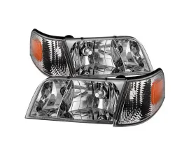 Xtune Chrome Crystal HeadLights With Corner Lights Set Ford Crown Victoria 1998-2011