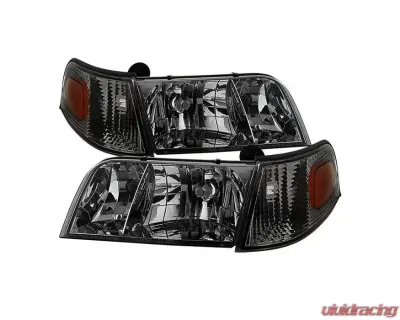 Xtune Smoked Crystal HeadLights With Corner Lights Set Ford Crown Victoria 1998-2011 - HD-JH-CRVI98-SET-SM