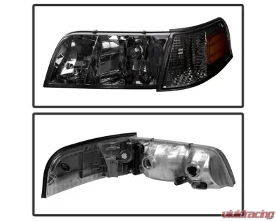 Xtune Smoked Crystal HeadLights With Corner Lights Set Ford Crown Victoria 1998-2011 - HD-JH-CRVI98-SET-SM