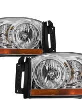 Xtune Chrome Headlights With Chrome Bezel & Amber Bar Dodge Ram 1500 | 2500 | 3500 2006-2009                                     - HD-JH-DRAM06-AM-C - Image 6
