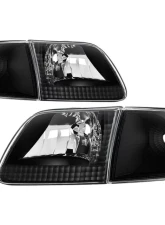 Xtune Black Crystal Headlights With Corner Lights Ford F150 | Expedition 1997-2003                                     - HD-JH-FF15097-SET-AM-BK - Image 6