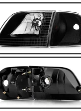 Xtune Black Crystal Headlights With Corner Lights Ford F150 | Expedition 1997-2003                                     - HD-JH-FF15097-SET-AM-BK - Image 2