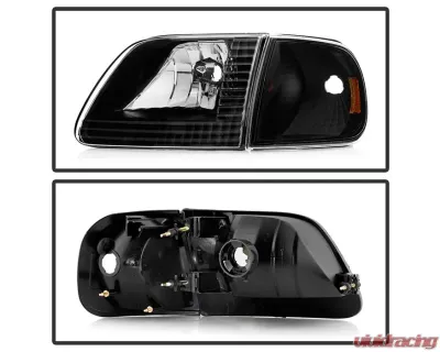 Xtune Black Crystal Headlights With Corner Lights Ford F150 | Expedition 1997-2003 - HD-JH-FF15097-SET-AM-BK
