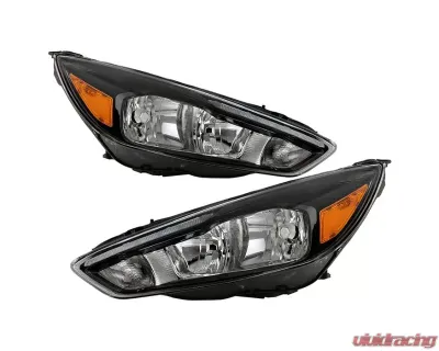 Xtune Black Driver and Passenger Side Factory Style Headlights with LED DRL Ford Focus 2015-2018 - HD-JH-FFOC15-LED-AM-BK