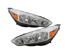 Xtune Chrome Driver and Passenger Side Factory Style Headlights with LED DRL Ford Focus 2015-2018