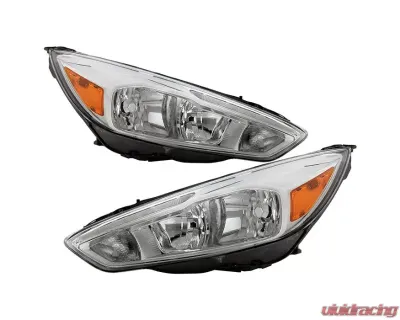 Xtune Chrome Driver and Passenger Side Factory Style Headlights with LED DRL Ford Focus 2015-2018 - HD-JH-FFOC15-LED-AM-C