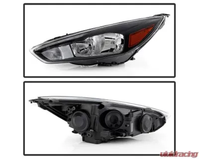 Xtune Black Left Driver Side Factory Style Headlight with LED DRL Ford Focus 2015-2018 - HD-JH-FFOC15-LED-BK-L