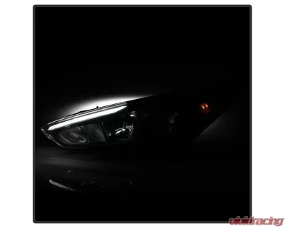 Xtune Black Left Driver Side Factory Style Headlight with LED DRL Ford Focus 2015-2018 - HD-JH-FFOC15-LED-BK-L