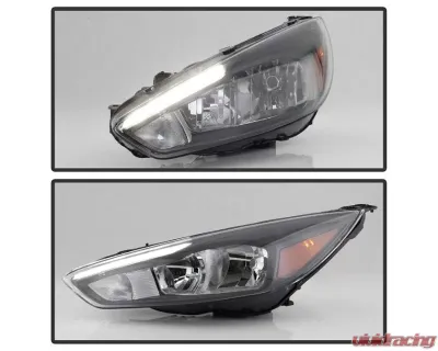 Xtune Black Left Driver Side Factory Style Headlight with LED DRL Ford Focus 2015-2018 - HD-JH-FFOC15-LED-BK-L