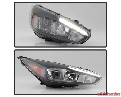 Xtune Black Right Passenger Side Factory Style Headlight with LED DRL Ford Focus 2015-2018 - HD-JH-FFOC15-LED-BK-R