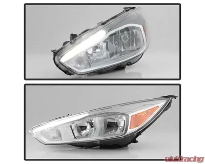 Xtune Chrome Left Driver Side Factory Style Headlight with LED DRL Ford Focus 2015-2018 - HD-JH-FFOC15-LED-OE-L