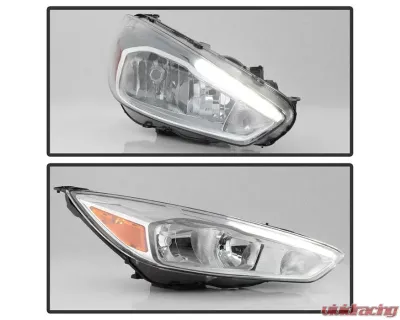 Xtune Chrome Right Passenger Side Factory Style Headlight with LED DRL Ford Focus 2015-2018 - HD-JH-FFOC15-LED-OE-R