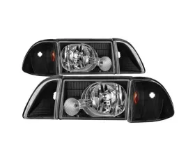 Xtune Black OEM style Headlights with Corner Parking Lights Ford Mustang 1987-1993