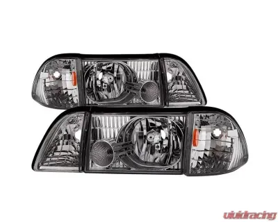 Xtune Chrome OEM style Headlights with Corner Parking Lights Ford Mustang 1987-1993 - HD-JH-FM87-6PC-AM-C