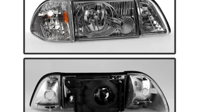 Xtune Chrome OEM style Headlights with Corner Parking Lights Ford Mustang 1987-1993                                     - HD-JH-FM87-6PC-AM-C - Image 2