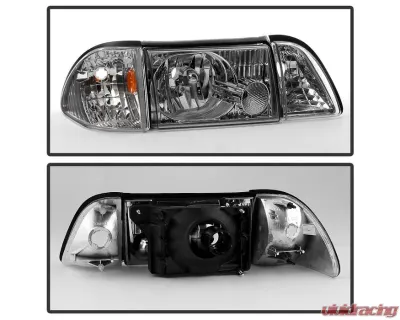 Xtune Chrome OEM style Headlights with Corner Parking Lights Ford Mustang 1987-1993 - HD-JH-FM87-6PC-AM-C